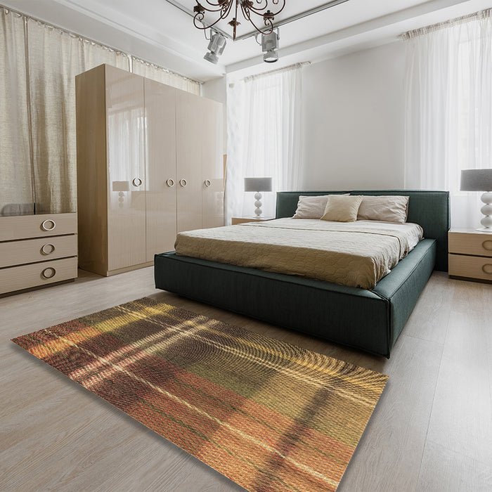 Patterned Cinnamon Brown Rug in a Bedroom, pat2723brn