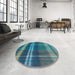 Round Patterned Blue Rug in a Office, pat2723lblu