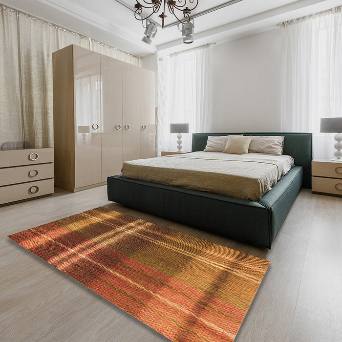 Patterned Tomato Red Rug in a Bedroom, pat2723org