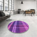 Round Patterned Crimson Purple Rug in a Office, pat2723pur