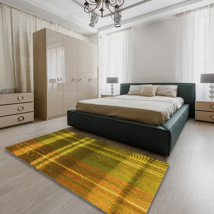 Patterned Dark Bronze Brown Rug in a Bedroom, pat2723yw