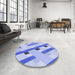 Round Patterned Royal Blue Rug in a Office, pat2724blu