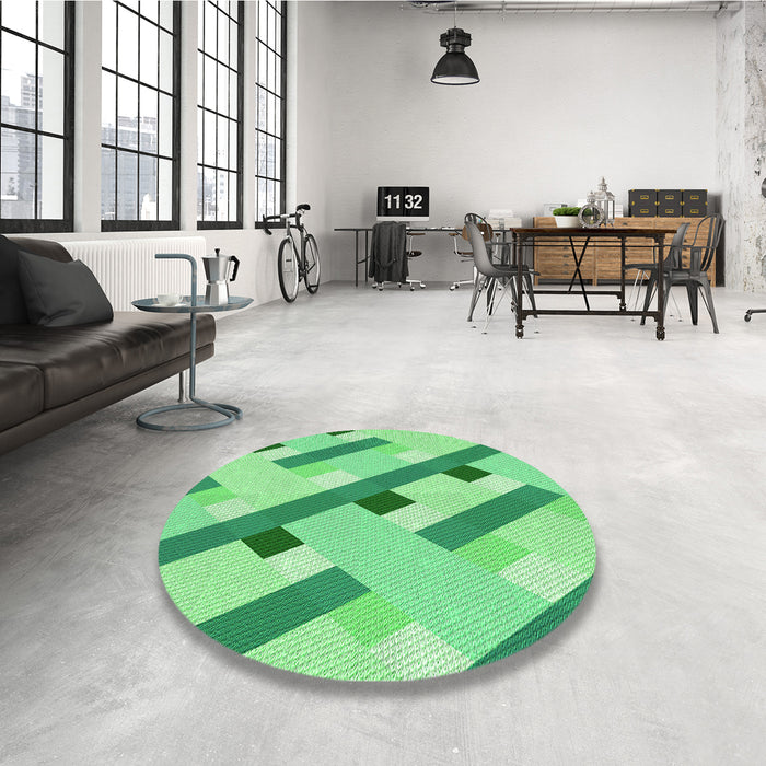 Round Patterned Jade Green Rug in a Office, pat2724grn