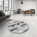 Round Patterned Platinum Silver Gray Rug in a Office, pat2724gry