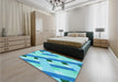 Patterned Dark Turquoise Green Rug in a Bedroom, pat2724lblu