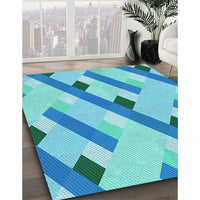 Patterned Dark Turquoise Green Rug, pat2724lblu