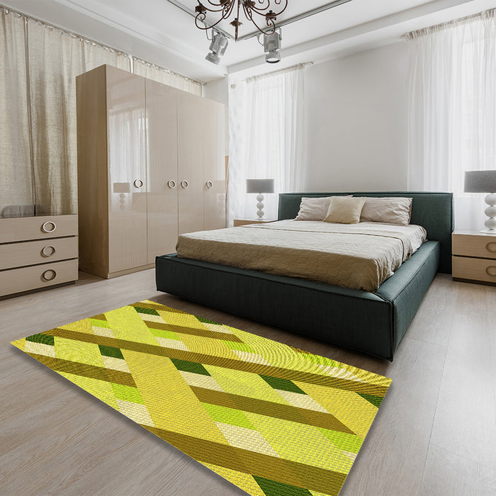 Patterned Yellow Rug in a Bedroom, pat2724yw