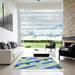 Square Patterned Steel Blue Novelty Rug in a Living Room, pat2724