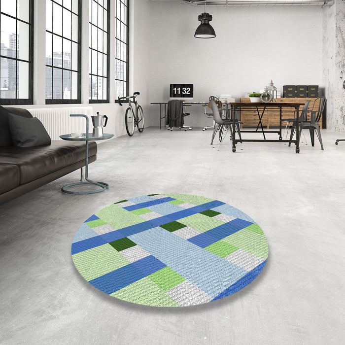 Round Machine Washable Transitional Steel Blue Rug in a Office, wshpat2724