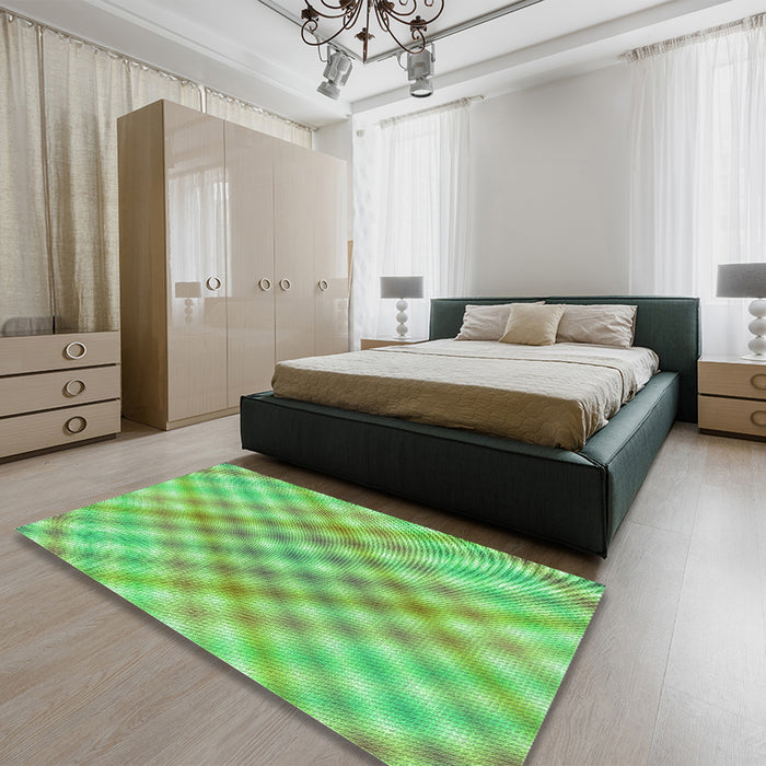 Patterned Green Rug in a Bedroom, pat2725grn