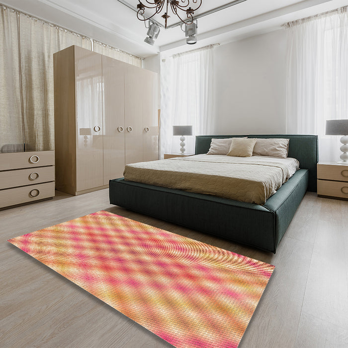 Patterned Yellow Orange Rug in a Bedroom, pat2725org