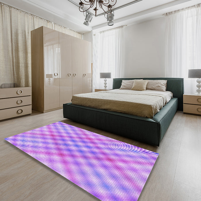 Patterned Bright Lilac Purple Rug in a Bedroom, pat2725pur
