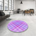 Round Patterned Bright Lilac Purple Rug in a Office, pat2725pur