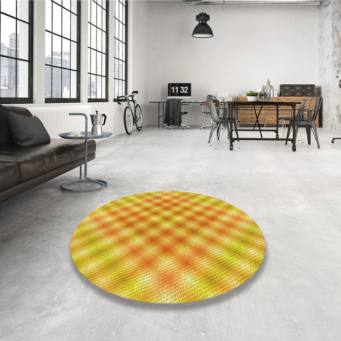Round Patterned Neon Orange Rug in a Office, pat2725yw