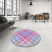 Round Machine Washable Transitional Thistle Purple Rug in a Office, wshpat2725