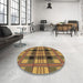 Round Patterned Red Brown Rug in a Office, pat2727brn