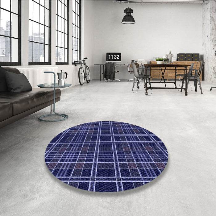 Round Patterned Slate Blue Rug in a Office, pat2728blu
