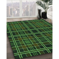 Patterned Dark Lime Green Rug, pat2728grn