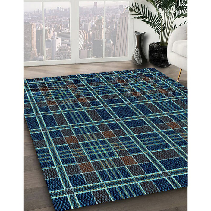 Patterned Deep-Sea Green Rug in Family Room, pat2728lblu