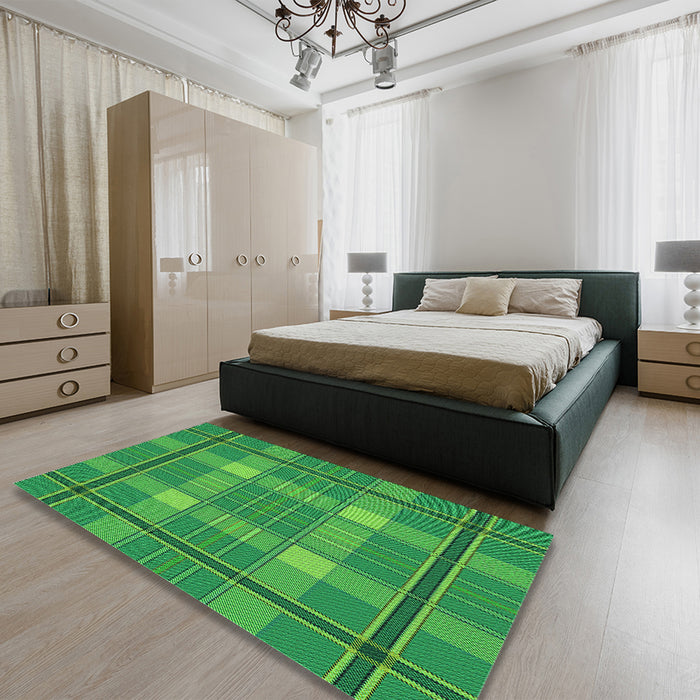 Patterned Forest Green Rug in a Bedroom, pat2729grn