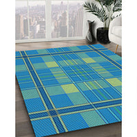 Patterned Turquoise Green Rug, pat2729lblu