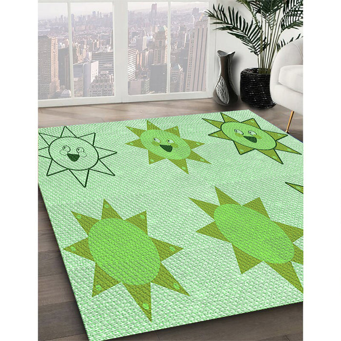 Patterned Light Green Rug in Family Room, pat273grn