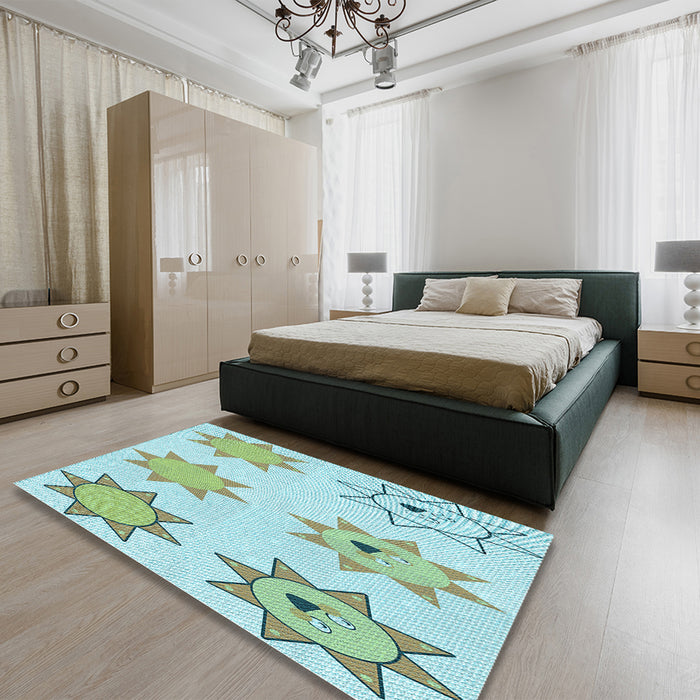 Patterned Light Aquamarine Green Rug in a Bedroom, pat273lblu