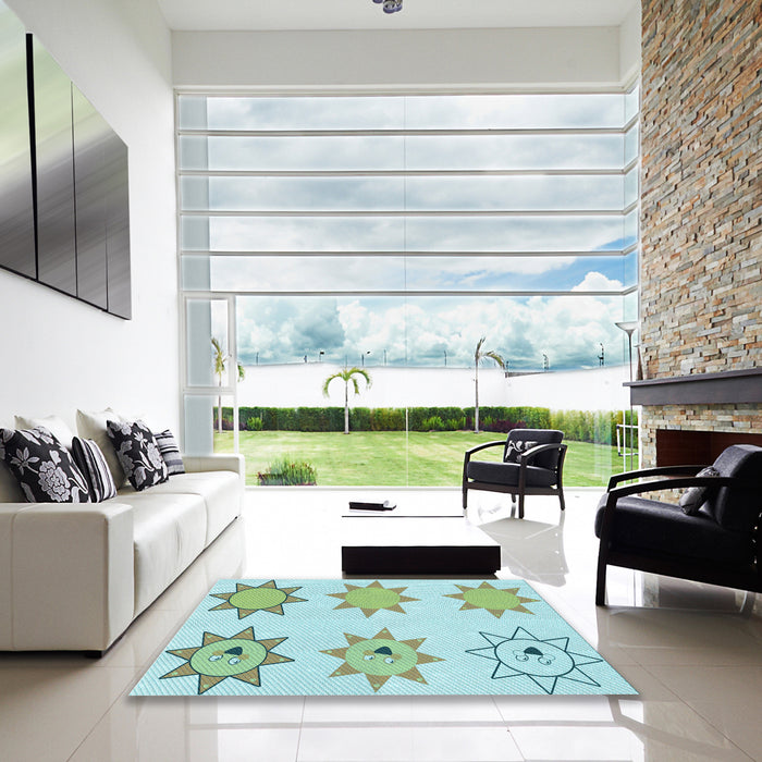 Square Patterned Light Aquamarine Green Rug in a Living Room, pat273lblu