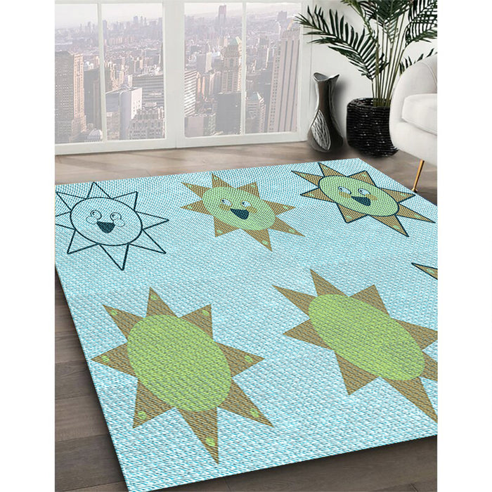 Patterned Light Aquamarine Green Rug in Family Room, pat273lblu
