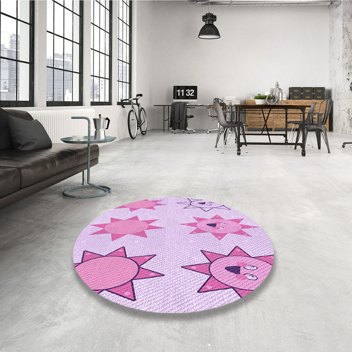 Round Patterned Orchid Purple Rug in a Office, pat273pur