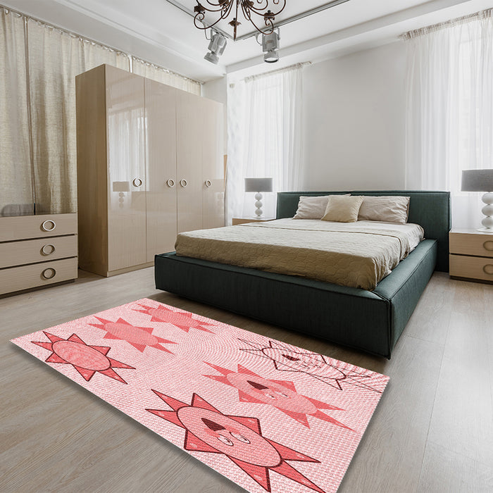 Patterned Light Red Pink Rug in a Bedroom, pat273rd