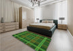 Patterned Dark Lime Green Rug in a Bedroom, pat2730grn