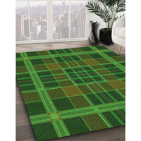 Patterned Dark Lime Green Rug, pat2730grn