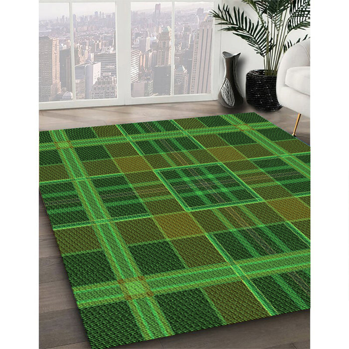 Patterned Dark Lime Green Rug in Family Room, pat2730grn