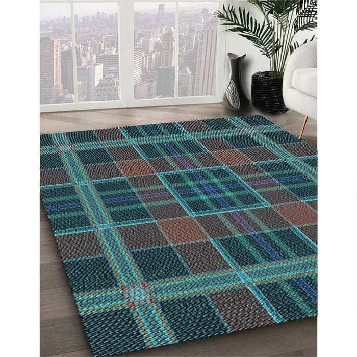Patterned Deep-Sea Green Rug in Family Room, pat2730lblu