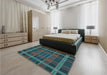 Patterned Deep-Sea Green Rug in a Bedroom, pat2730lblu