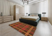 Patterned Saffron Red Rug in a Bedroom, pat2730org