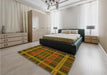 Patterned Red Brown Rug in a Bedroom, pat2730yw
