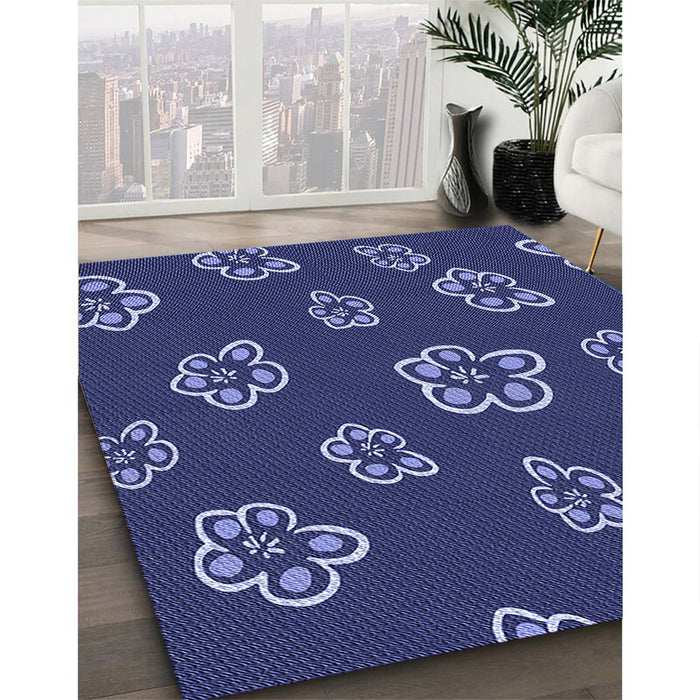 Patterned Lapis Blue Rug in Family Room, pat2731blu