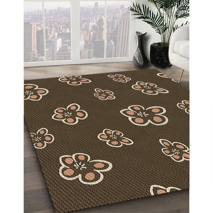 Patterned Red Rug in Family Room, pat2731brn