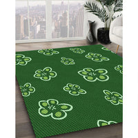 Patterned Deep Emerald Green Rug, pat2731grn