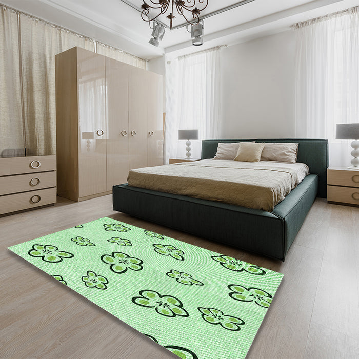 Patterned Mint Green Rug in a Bedroom, pat2732grn