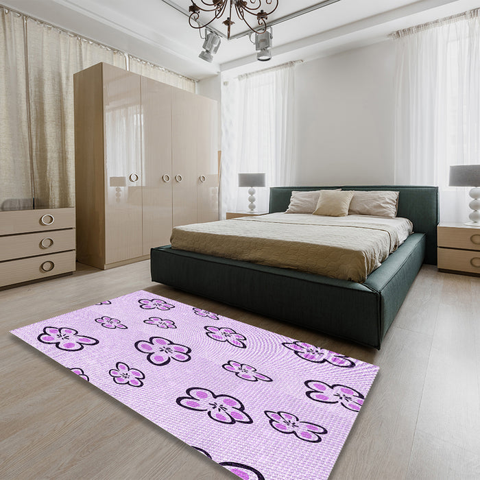 Patterned Orchid Purple Rug in a Bedroom, pat2732pur