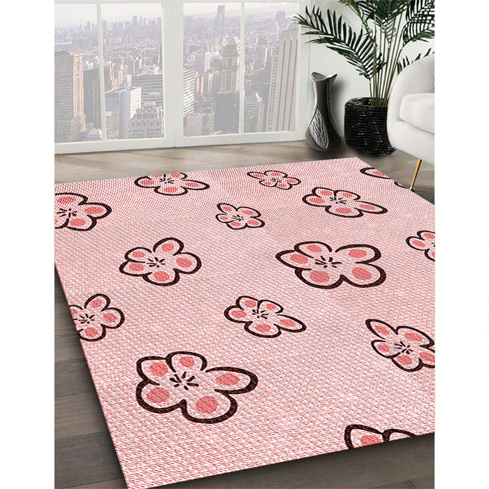 Patterned Pink Rug in Family Room, pat2732rd