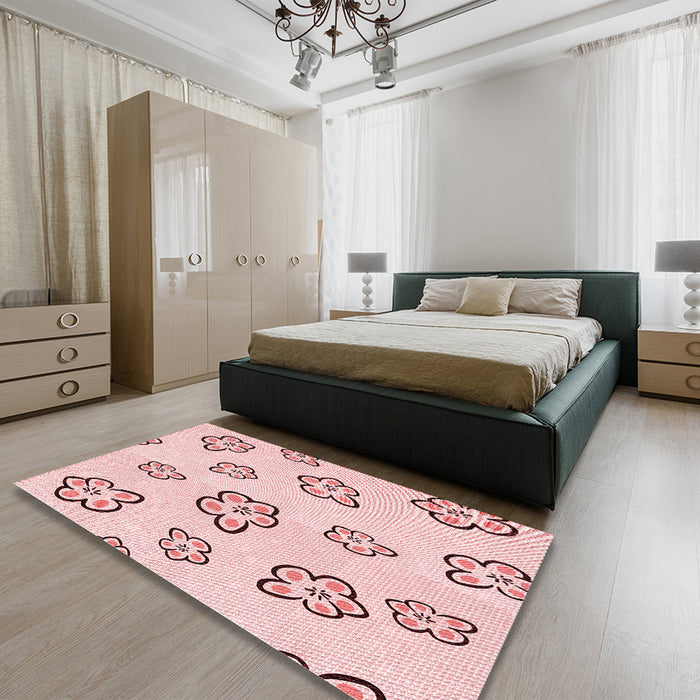 Patterned Pink Rug in a Bedroom, pat2732rd