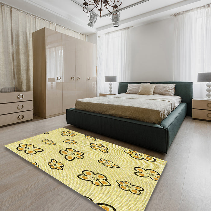 Patterned Sun Yellow Rug in a Bedroom, pat2732yw