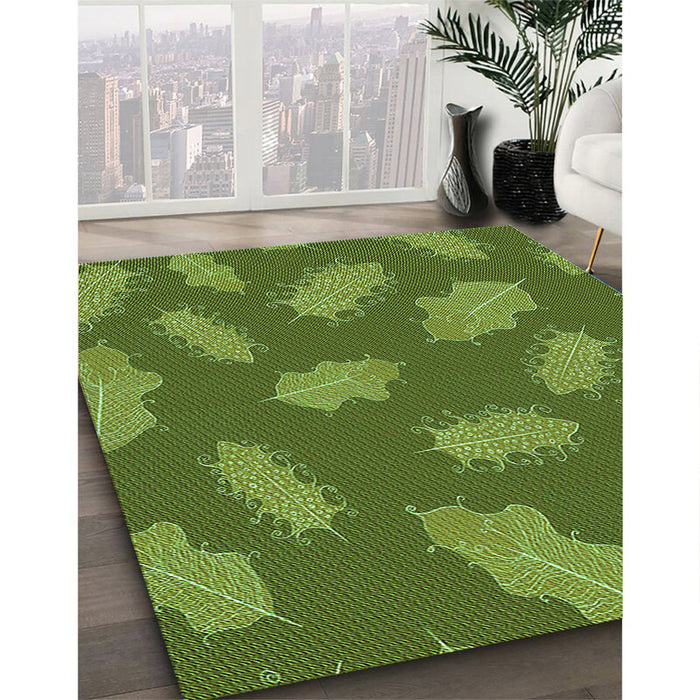 Machine Washable Transitional Seaweed Green Rug in a Family Room, wshpat2733grn