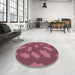 Round Machine Washable Transitional Blush Red Pink Rug in a Office, wshpat2733