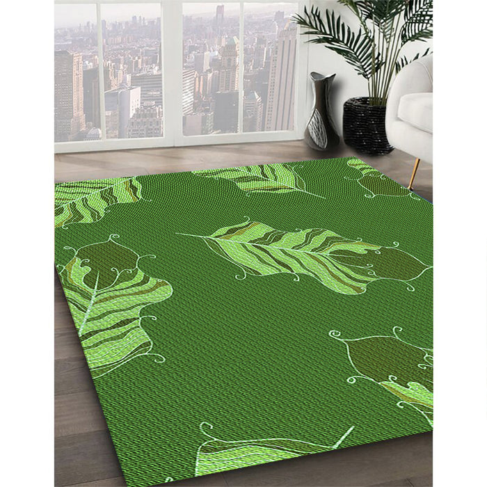 Patterned Green Rug in Family Room, pat2734grn