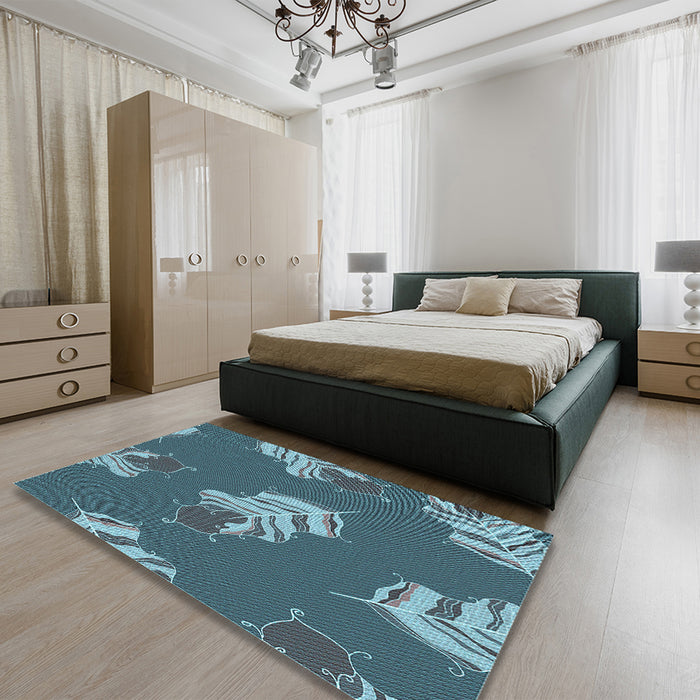 Patterned Blue Rug in a Bedroom, pat2734lblu
